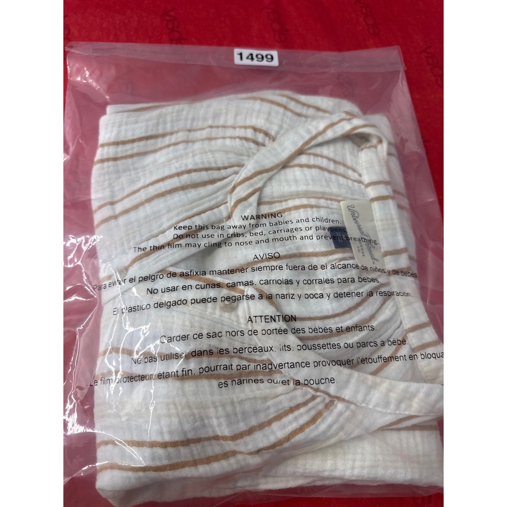 Universal Thread Blouse Womens Medium White Tan Striped Excellent Cotton Gauze - Picture 8 of 8